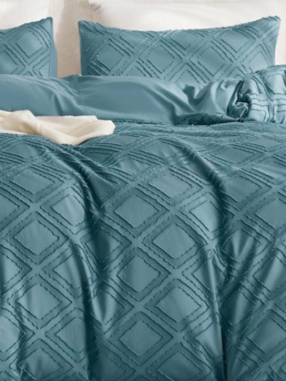 TWIN BOHO Grid Tufted Duvet 3Pc Set - 100% Microfiber- GRAYISH BLUE - Picture 13 of 15